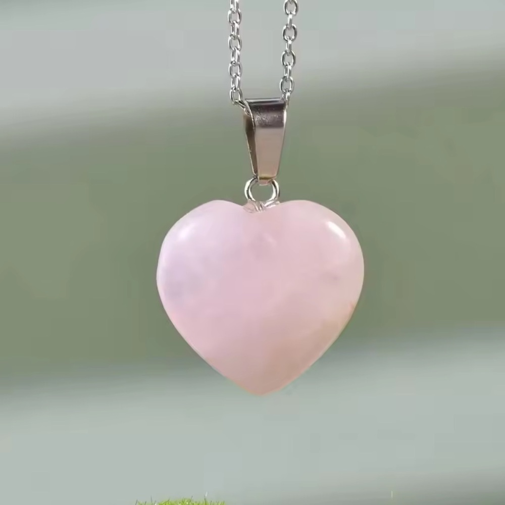 Heart Rose quartz Silver Necklace
